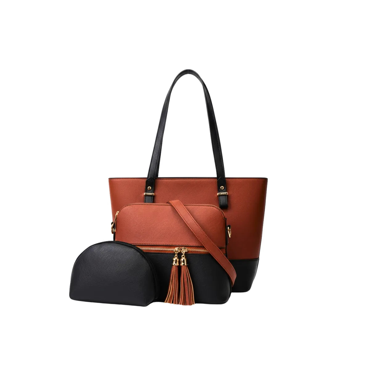 Premium Brown & Black 3-in-1 Handbag Set BE-3PC-TB-001