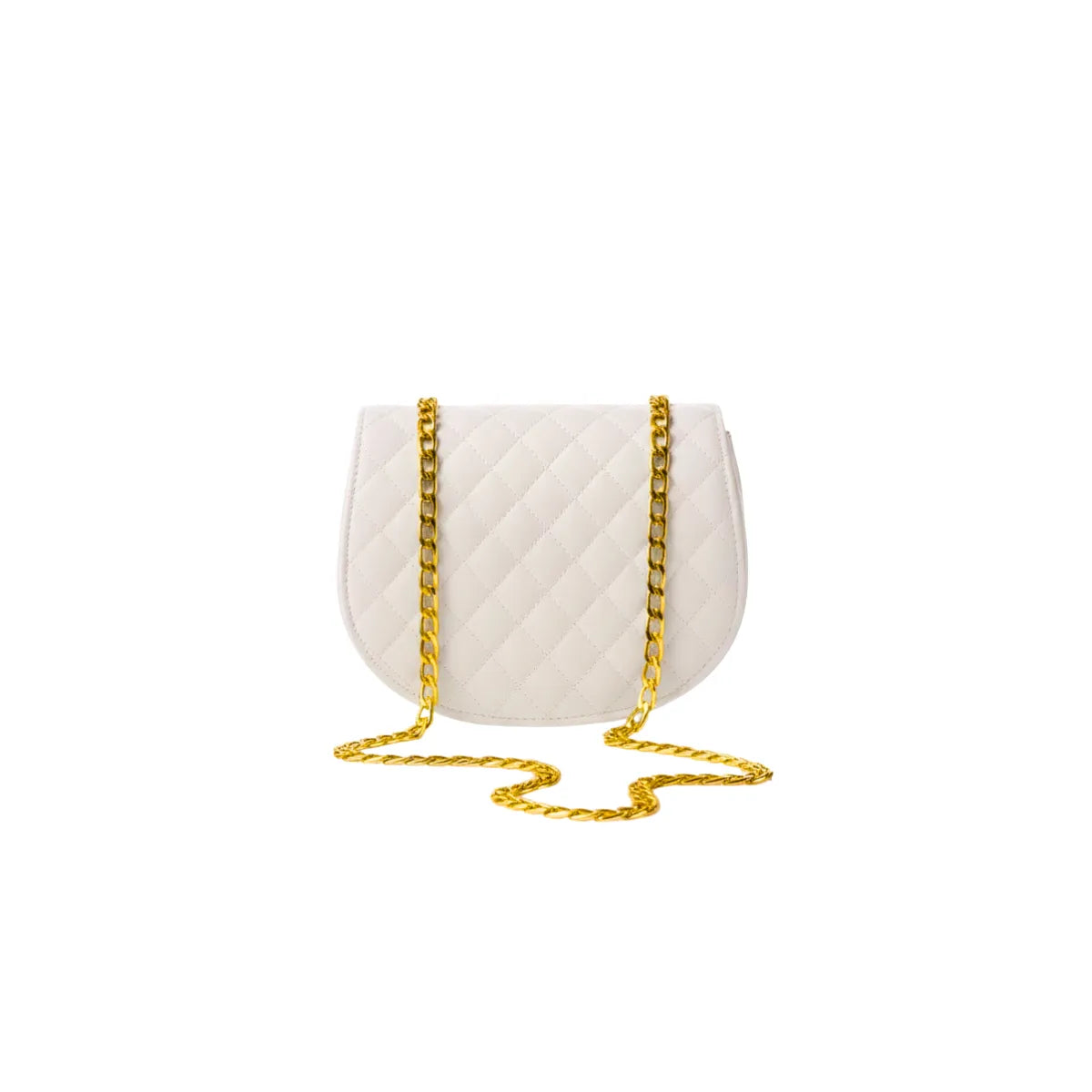 Quilted Golden Chain White Crossbody Bag BE-CB-006