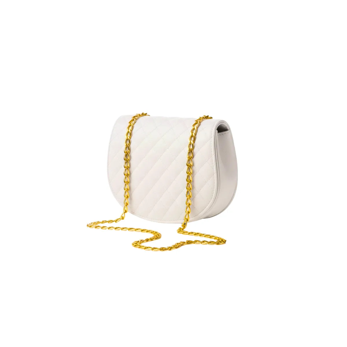 Quilted Golden Chain White Crossbody Bag BE-CB-006