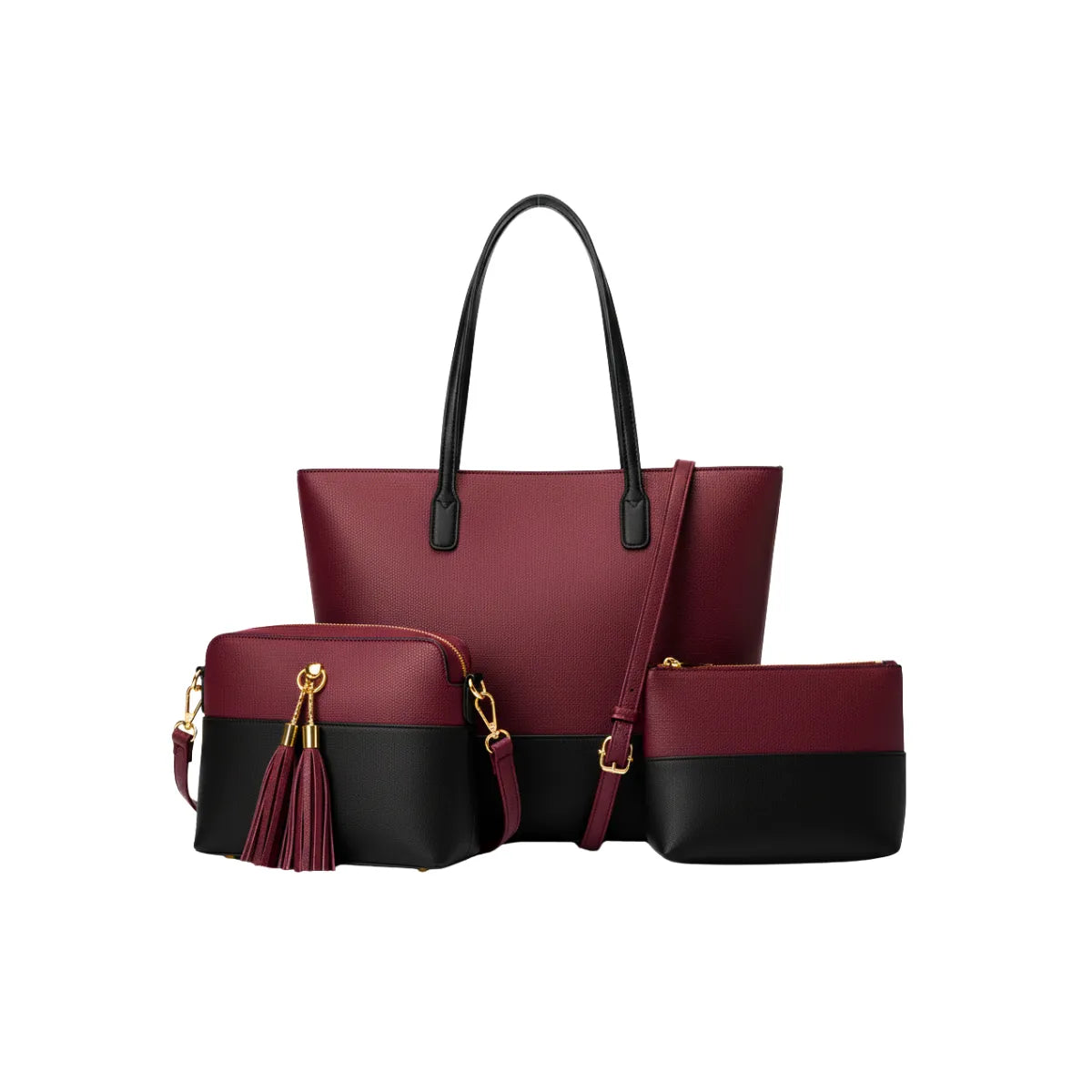 Premium Maroon & Black 3-in-1 Handbag Set BE-3PC-TB-001