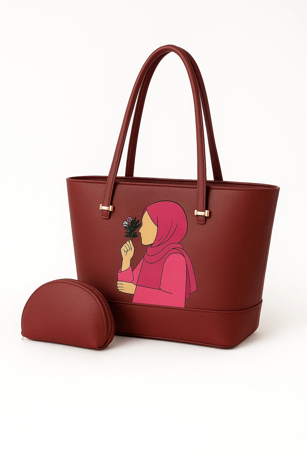 Hijab Girl Maroon Canvas Tote Bag BE-TB-009